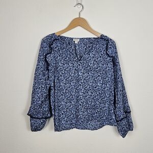 J. Crew Printed ruffle-trim peasant top Blue Floral Size S